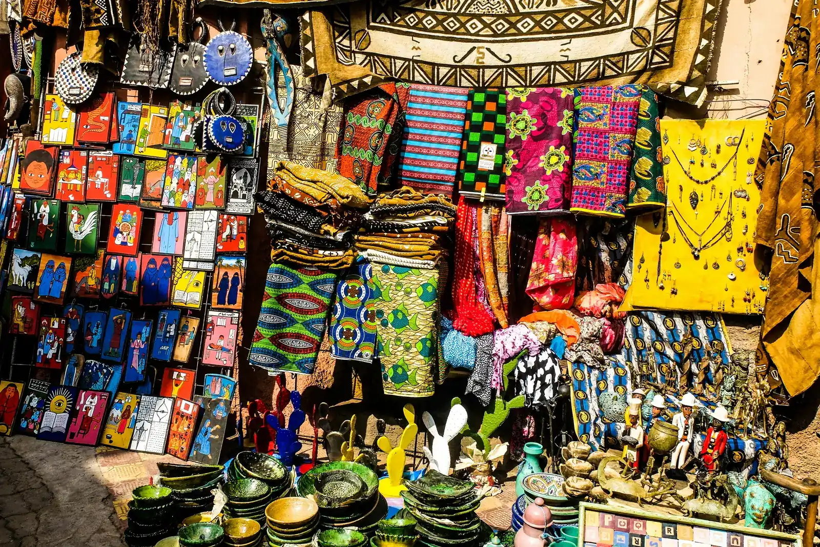 Artisan crafts and goods in a Marrakech souk