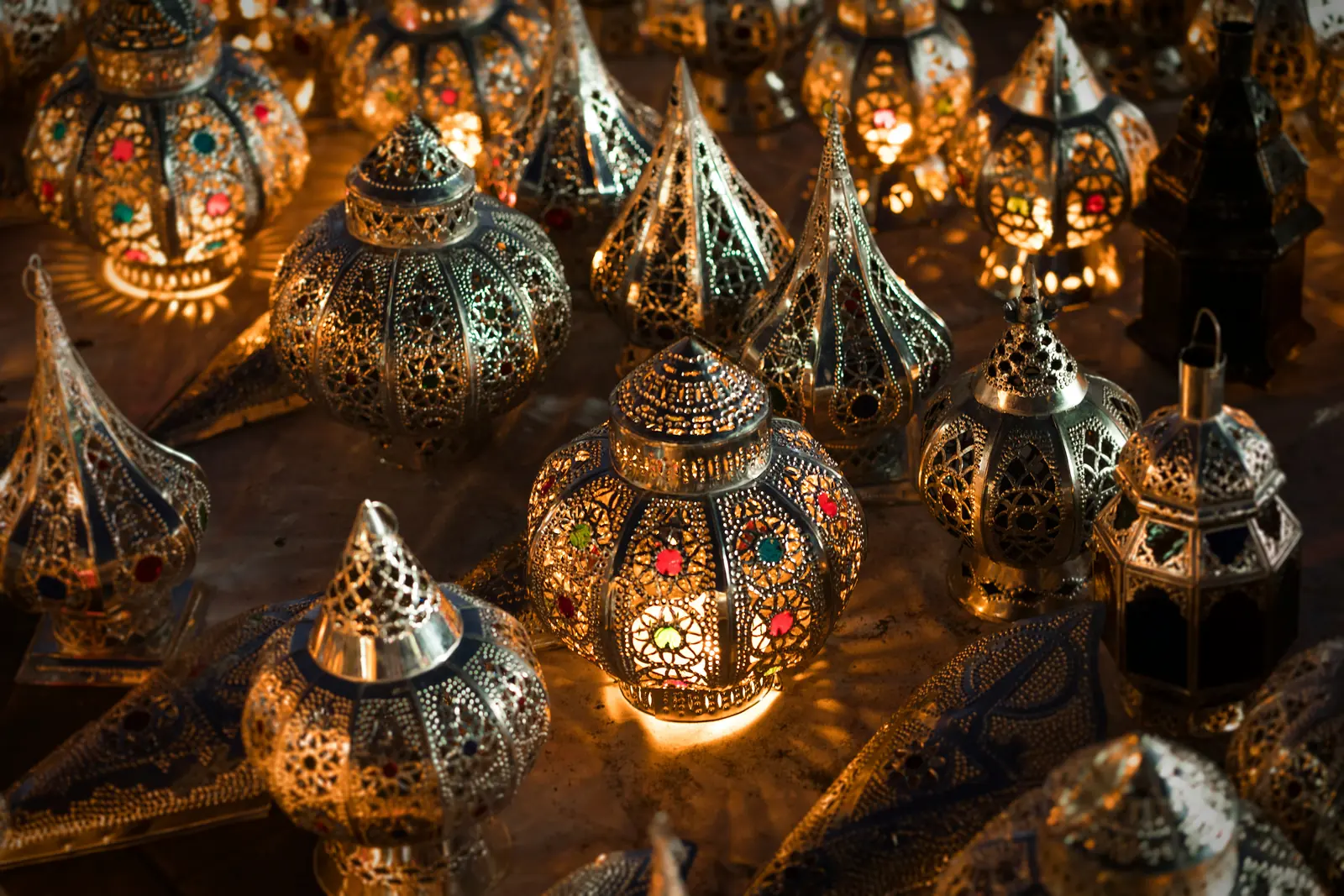 Handcrafted Moroccan lanterns in a Marrakech souk