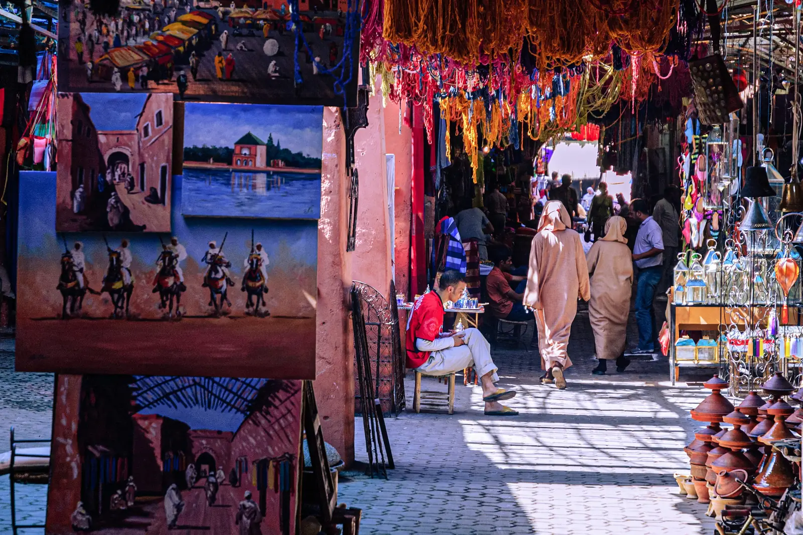 Souk stalls in the Marrakech medina